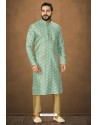 Sky Blue Readymade Banarasi Silk Kurta Pajama For Men