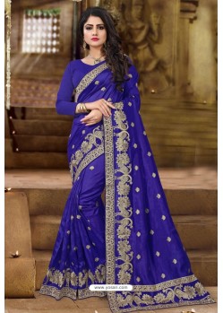 Royal Blue Party Wear Art Silk Jari Embroidered Sari