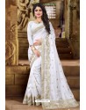 White Party Wear Art Silk Jari Embroidered Sari