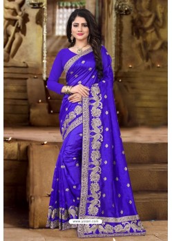 Dark Blue Party Wear Art Silk Jari Embroidered Sari