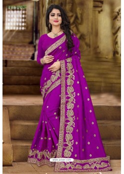 Purple Party Wear Art Silk Jari Embroidered Sari