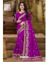 Purple Party Wear Art Silk Jari Embroidered Sari
