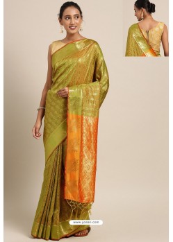 Green Designer Party Wear Kanjeevaram Art Silk Sari