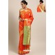 Orange Designer Party Wear Kanjeevaram Art Silk Sari