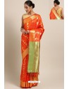 Orange Designer Party Wear Kanjeevaram Art Silk Sari