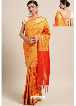 Orange Designer Party Wear Kanjeevaram Art Silk Sari