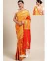 Orange Designer Party Wear Kanjeevaram Art Silk Sari