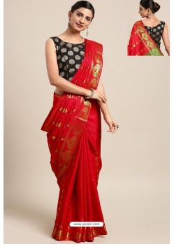 Red Designer Party Wear Kanjeevaram Art Silk Sari