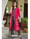 Fuchsia Designer Party Wear Readymade Rayon Kurti With Palazzo