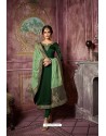 Dark Green Embroidered Satin Georgette Straight Salwar Suit