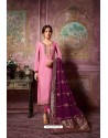 Pink Embroidered Satin Georgette Straight Salwar Suit