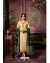 Cream Embroidered Satin Georgette Straight Salwar Suit