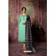 Sky Blue Embroidered Satin Georgette Straight Salwar Suit