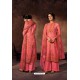 Peach Embroidered Jam Satin Party Wear Palazzo Salwar Suit
