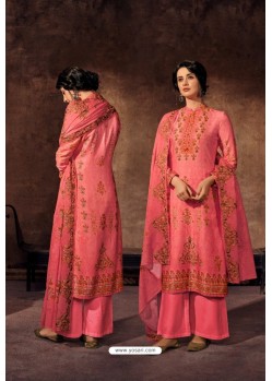 Peach Embroidered Jam Satin Party Wear Palazzo Salwar Suit