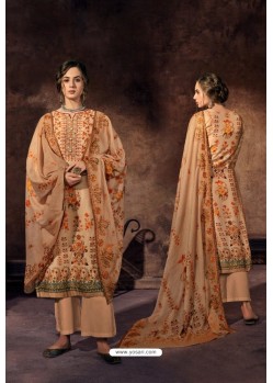 Light Orange Embroidered Jam Satin Party Wear Palazzo Salwar Suit