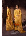 Yellow Embroidered Jam Satin Party Wear Palazzo Salwar Suit