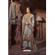 Aqua Grey Embroidered Jam Satin Party Wear Palazzo Salwar Suit