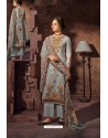 Aqua Grey Embroidered Jam Satin Party Wear Palazzo Salwar Suit