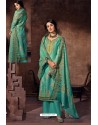 Aqua Mint Embroidered Jam Satin Party Wear Palazzo Salwar Suit