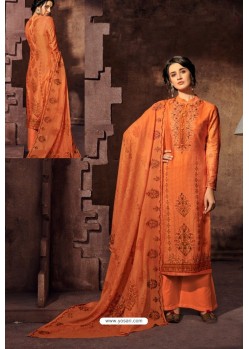 Orange Embroidered Jam Satin Party Wear Palazzo Salwar Suit