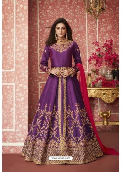 Purple Heavy Embroidered Designer Silk Anarkali Suit