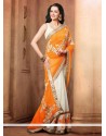Off White And Orange Chiffon Zari Designer Saree