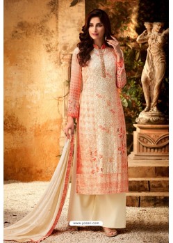 Peach Embroidered Pure Viscos Bemberg Georgette Palazzo Salwar Suit