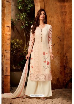Baby Pink Embroidered Pure Viscos Bemberg Georgette Palazzo Salwar Suit