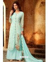 Sky Blue Embroidered Pure Viscos Bemberg Georgette Palazzo Salwar Suit