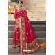 Dark Peach Heavy Embroidered Silk Party Wear Sari