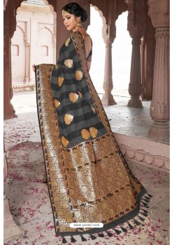 Black Heavy Embroidered Silk Party Wear Sari