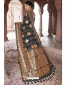 Black Heavy Embroidered Silk Party Wear Sari