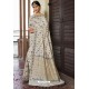 Off White Heavy Embroidered Silk Party Wear Sari