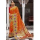 Orange Heavy Embroidered Silk Party Wear Sari