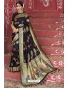 Black Heavy Embroidered Silk Party Wear Sari