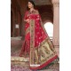 Rose Red Heavy Embroidered Silk Party Wear Sari