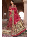 Rose Red Heavy Embroidered Silk Party Wear Sari