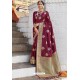 Rose Red Heavy Embroidered Silk Party Wear Sari