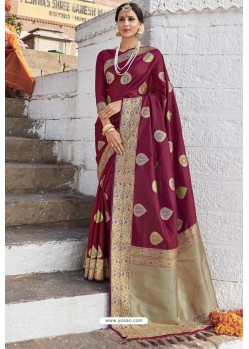 Rose Red Heavy Embroidered Silk Party Wear Sari