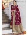 Rose Red Heavy Embroidered Silk Party Wear Sari