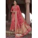 Peach Heavy Embroidered Silk Party Wear Sari