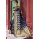 Navy Blue Heavy Embroidered Silk Party Wear Sari