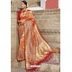 Orange Heavy Embroidered Silk Party Wear Sari