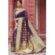 Purple Heavy Embroidered Silk Party Wear Sari