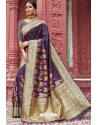 Purple Heavy Embroidered Silk Party Wear Sari