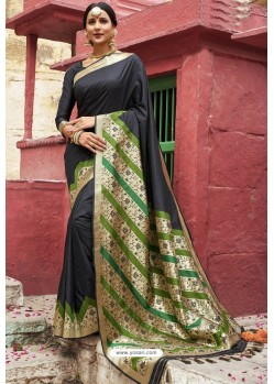 Carbon Heavy Embroidered Silk Party Wear Sari