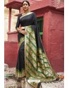 Carbon Heavy Embroidered Silk Party Wear Sari