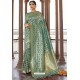 Teal Heavy Embroidered Silk Party Wear Sari