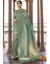 Teal Heavy Embroidered Silk Party Wear Sari